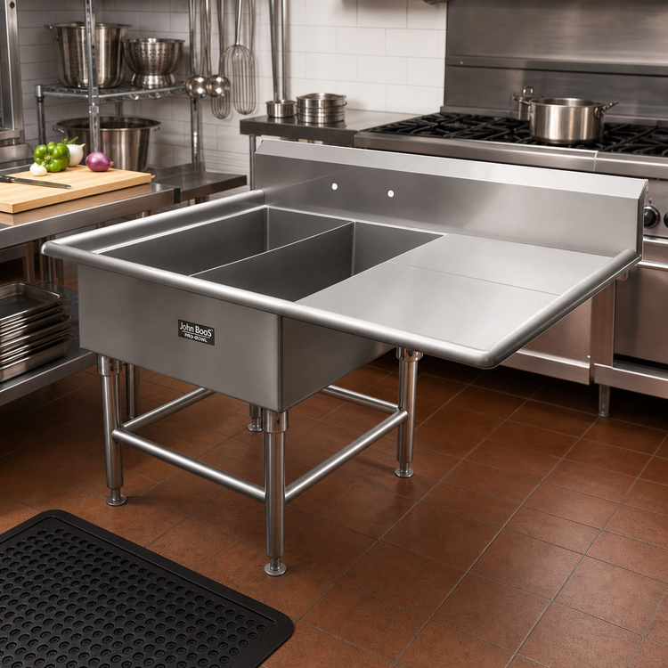 Product image #2 for John Boos Pro-Bowl 2-Compartment Platter Sink with Right Drainboard, 14-Gauge Stainless Steel