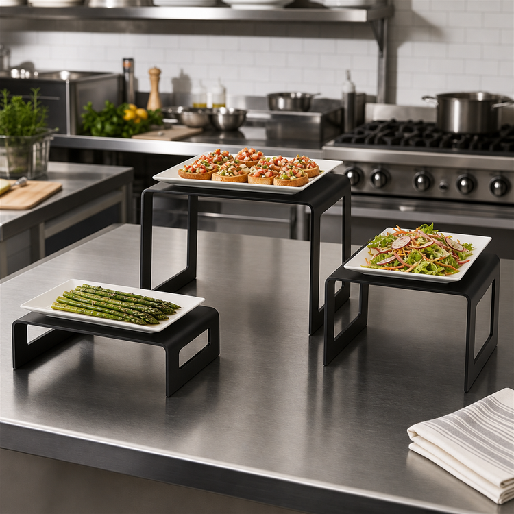 Product image #2 for Vollrath 3-Piece Square Bent Buffet Riser Set, Stainless Steel, Black