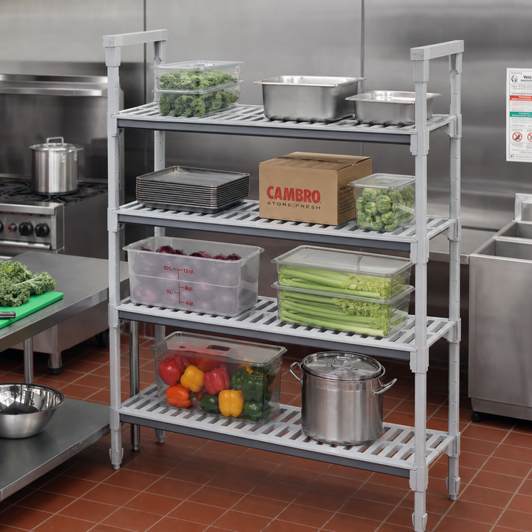 Product image #2 for Cambro Camshelving Elements XTRA 24" x 36" 4-Shelf Universal Vented Shelf Kit, Speckled Gray