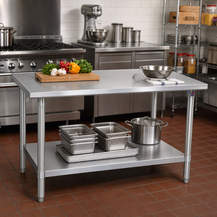 Product image #2 for John Boos Stallion 60-Inch x 30-Inch 16 Gauge Stainless Steel Top Work Table with Galvanized Base and Adjustable Undershelf
