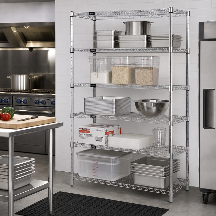 Product image #2 for Quantum Chrome Wire Shelving Starter Kit, 60"W x 36"D x 86"H, Stationary, 5 Shelves