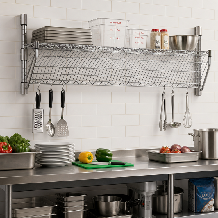 Product image #2 for Valu-Master 48-Inch x 18-Inch Reversible Angled Wire Shelf with Hanger Rails
