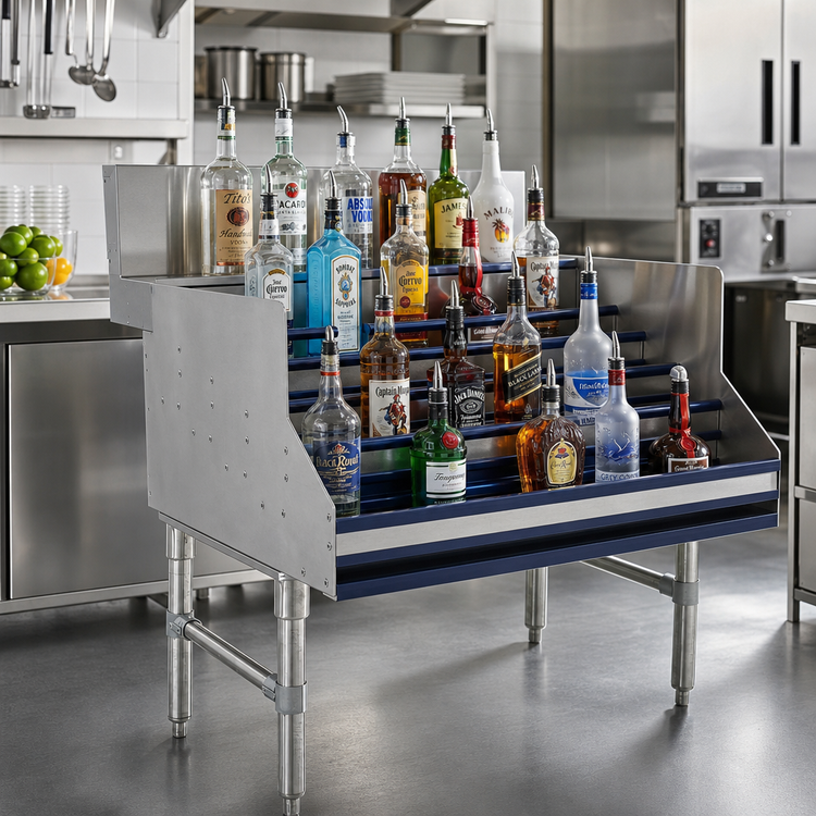 Product image #2 for Advance Tabco Prestige Freestanding 5-Step Stainless Steel Liquor Bottle Display Unit