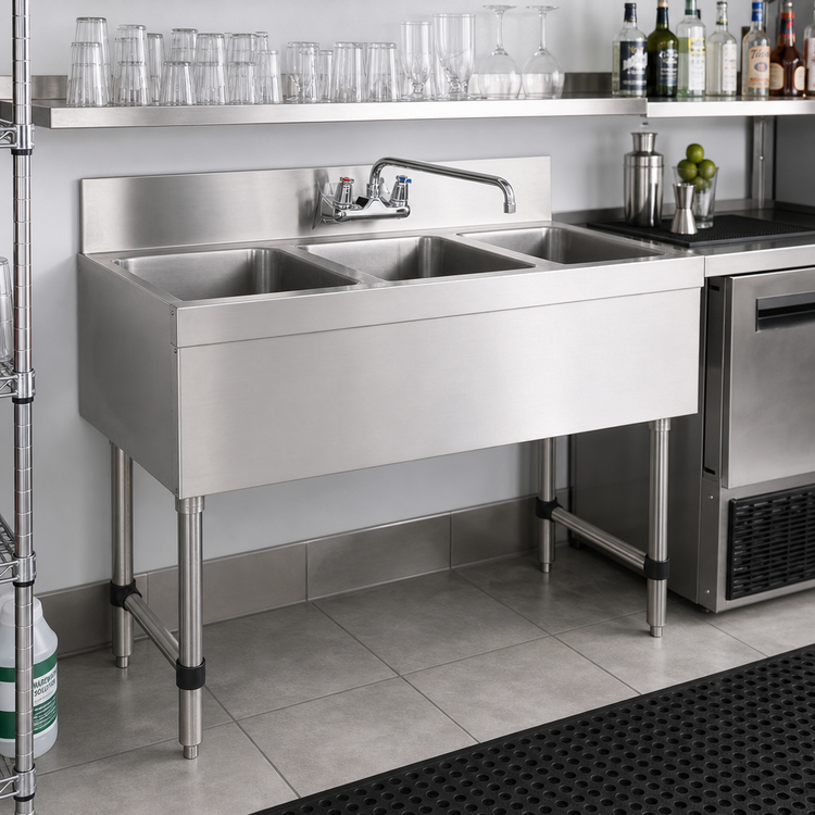 Product image #2 for Advance Tabco Special Value Series 3-Compartment Underbar Sink Unit with 10-Inch Splash-Mount Faucet, 36 x 18 x 33 Inches