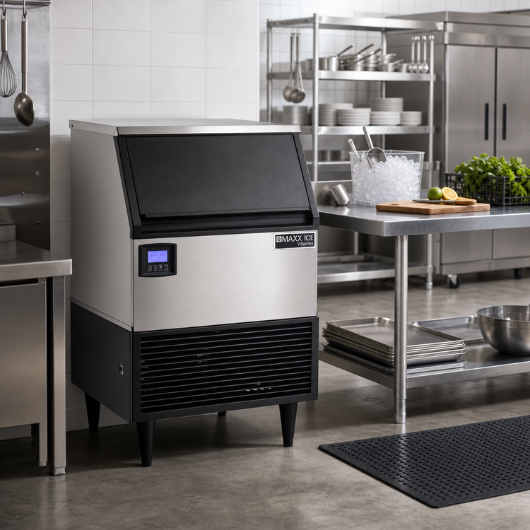 Product image #2 for Maxx Ice V-Series 200 lb Self-Contained Air-Cooled Full Dice Ice Machine with 75 lb Built-In Bin