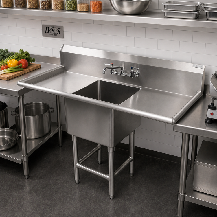 Product image #2 for John Boos Pro-Bowl 1-Compartment Sink with Left and Right Drainboards, 18 x 24 x 14-Inch Bowl, 16-Gauge Stainless Steel Floor Model