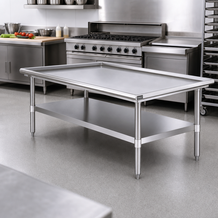 Product image #2 for Eagle Group 60-3/8 Inch Stainless Steel Griddle/Equipment Stand with Open Base and Adjustable Undershelf