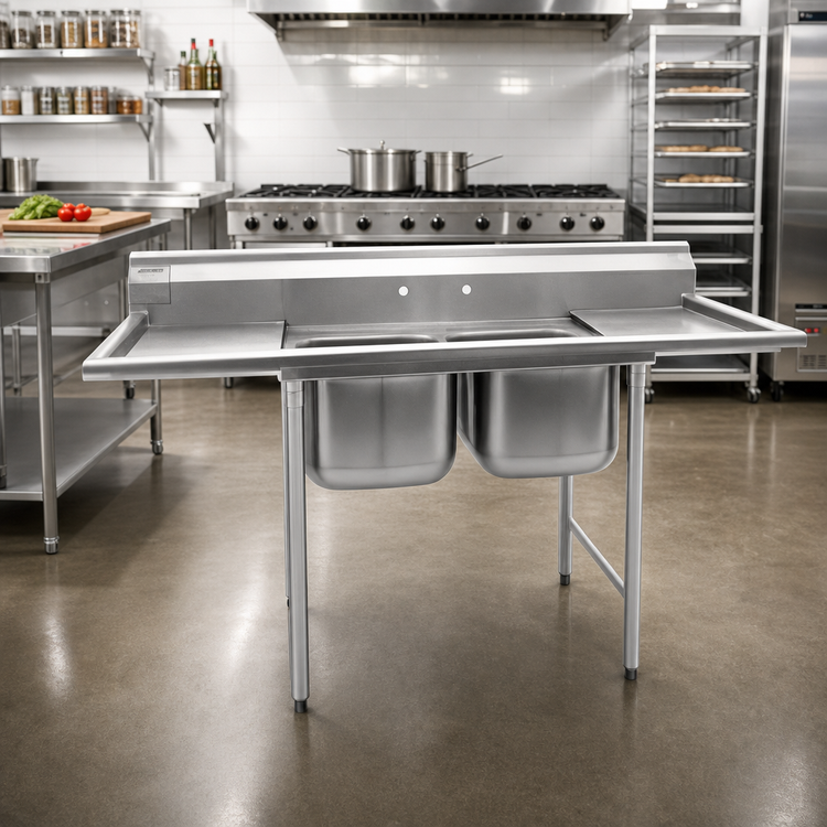 Product image #2 for Two-Compartment 304 Stainless Steel Commercial Sink with 24 x 24 x 13-1/2 Inch Bowls