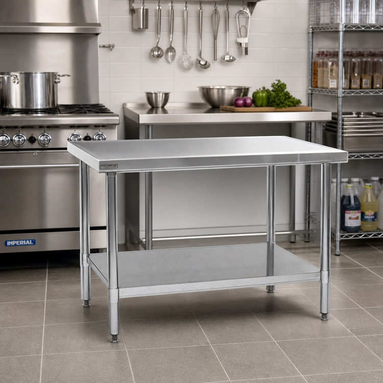 Product image #2 for Spec-Master Marine Series 30-Inch x 30-Inch Flat Top Stainless Steel Work Table with Adjustable Galvanized Undershelf