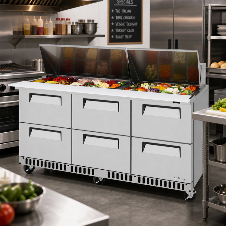 Product image #2 for Turbo Air Super Deluxe 72-5/8-Inch 3-Section Drawer Sandwich/Salad Mega Top Prep Table