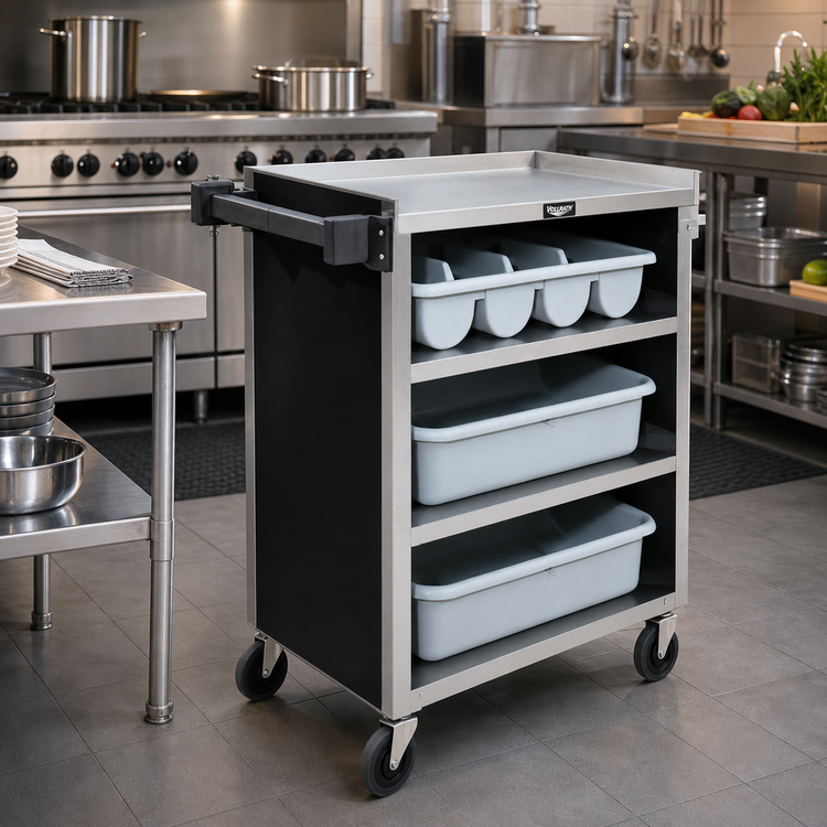 Product image #2 for Vollrath 97180 4-Shelf Stainless Steel Bussing Cart, 300 lb. Capacity, Black Vinyl Finish