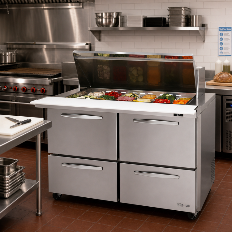 Product image #2 for Turbo Air PRO Series 48 1/4 Inch 2-Section Mega Top Sandwich/Salad Prep Table with 4 Drawers