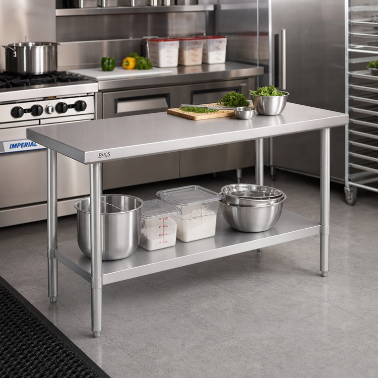 Product image #2 for John Boos Stallion Budget Stainless Steel Work Table, 60 x 18 Inches, Open Base with Adjustable Undershelf