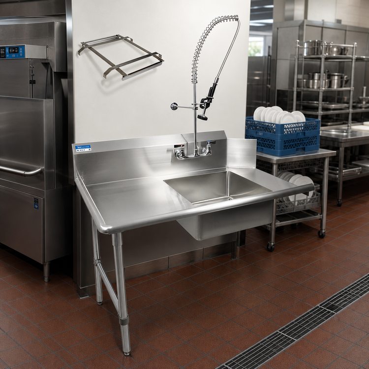 Product image #2 for BK Resources 36-Inch Left-to-Right Straight Soiled Dish Table with Pre-Rinse Sink and Faucet