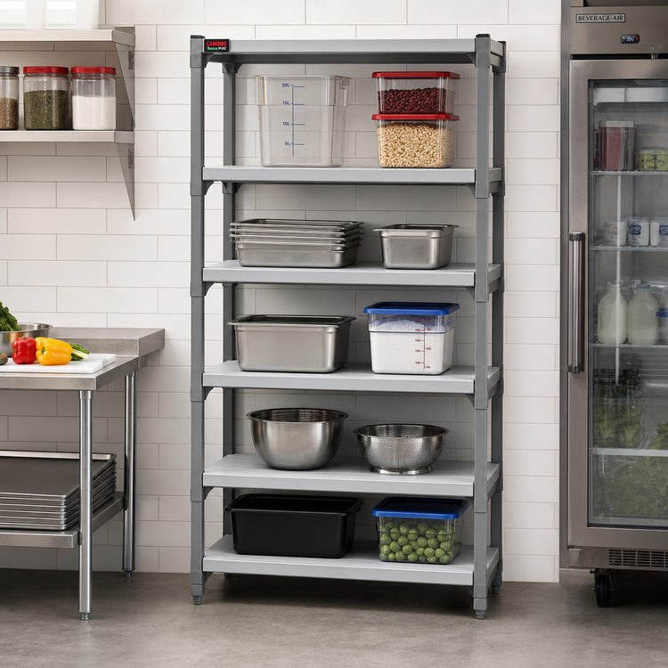 Product image #2 for Cambro Camshelving Basics Plus 18" x 42" 5-Shelf Solid Polymer Shelf Kit, Brushed Graphite