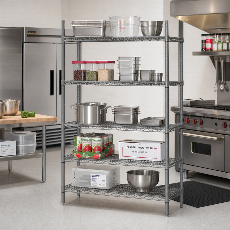 Product image #2 for Eagle Group Valu-Master 5-Tier Stationary Starter Wire Shelving Unit, 36W x 21D x 74H, Pewter Gray Epoxy Coated