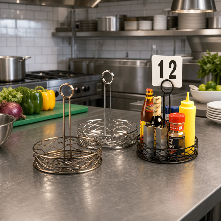 Product image #2 for Birdnest Round Wire Condiment Rack with Center Handle and Table Number Slot