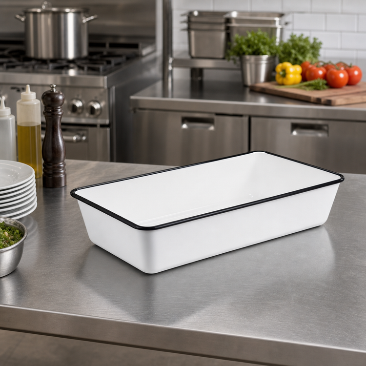 Product image #2 for American Metalcraft Endurance Rectangular Melamine Serving Bowl, 144 oz., White with Black Rim