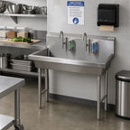 Thumbnail image #2 for BK Resources MSHS-48F1 Two-Station Freestanding Hand Wash Sink, 48-Inch, 8-Inch Deep Bowl, 14-Gauge 304 Stainless Steel, Basket Drain
