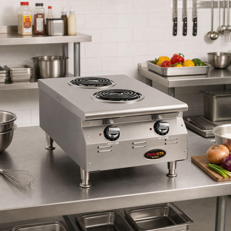 Product image #2 for Eagle Group RedHots Chef Line 18-Inch Countertop Electric Hotplate with 2 Flat Spiral Burners