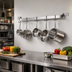 Thumbnail image #2 for Eagle Group 60-Inch Wall-Mount Stainless Steel Single-Bar Pot Rack with 5 Double-Prong Hooks