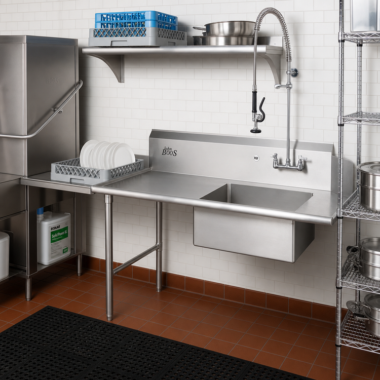 Product image #2 for John Boos Pro-Bowl 72-Inch Straight Soiled Dishtable with Left-to-Right Operation and Pre-Rinse Sink Bowl