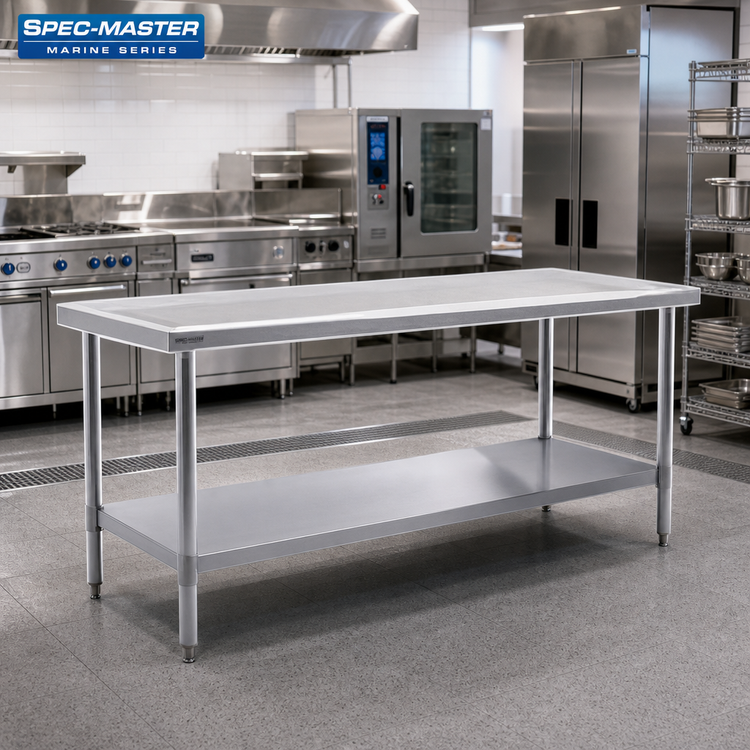 Product image #2 for Spec-Master Marine Series 108"W x 48"D Stainless Steel Work Table with Marine Edge
