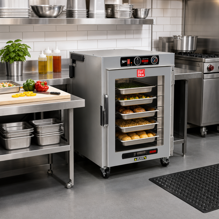 Product image #2 for Metro HotBlox Wide 8-Pan Pass-Thru Insulated Holding Cabinet, Under-Counter, Analog, Clear Front / Solid Rear Doors