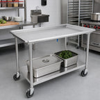 Thumbnail image #2 for John Boos DST6-3049SSW-C-X 48-7/8" x 30-3/8" Stainless Steel Sorting Table with Raised Edge, Open Undershelf Base and Locking Casters