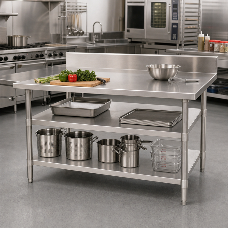 Product image #2 for Eagle Group 84 Inch x 24 Inch Adjustable 18/430 Stainless Steel Work Table Undershelf for Uni-Lok Hat Channel Frames