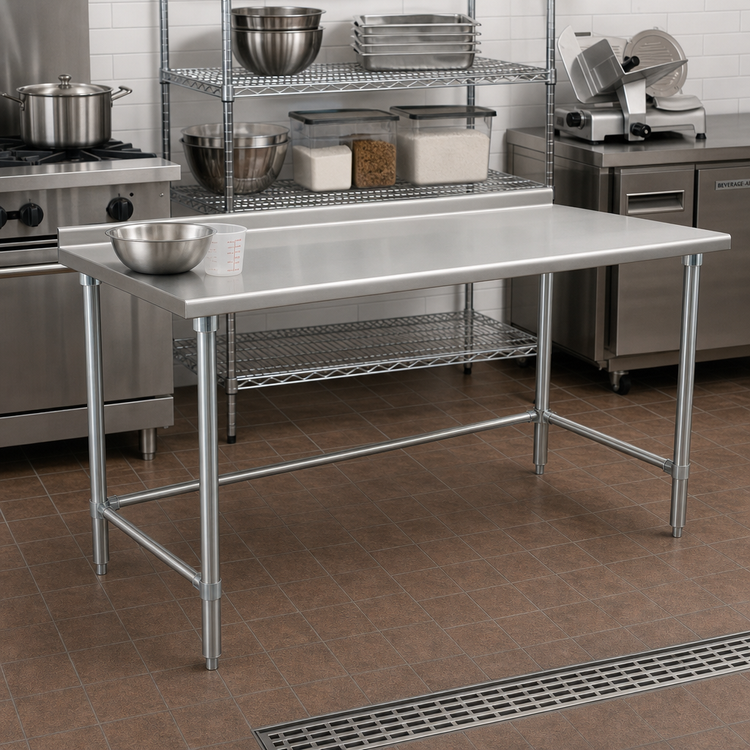 Product image #2 for BlendPort® Budget Series 48"W x 30"D Stainless Steel Work Table with Rear Upturn and Stainless Steel Tubular Base