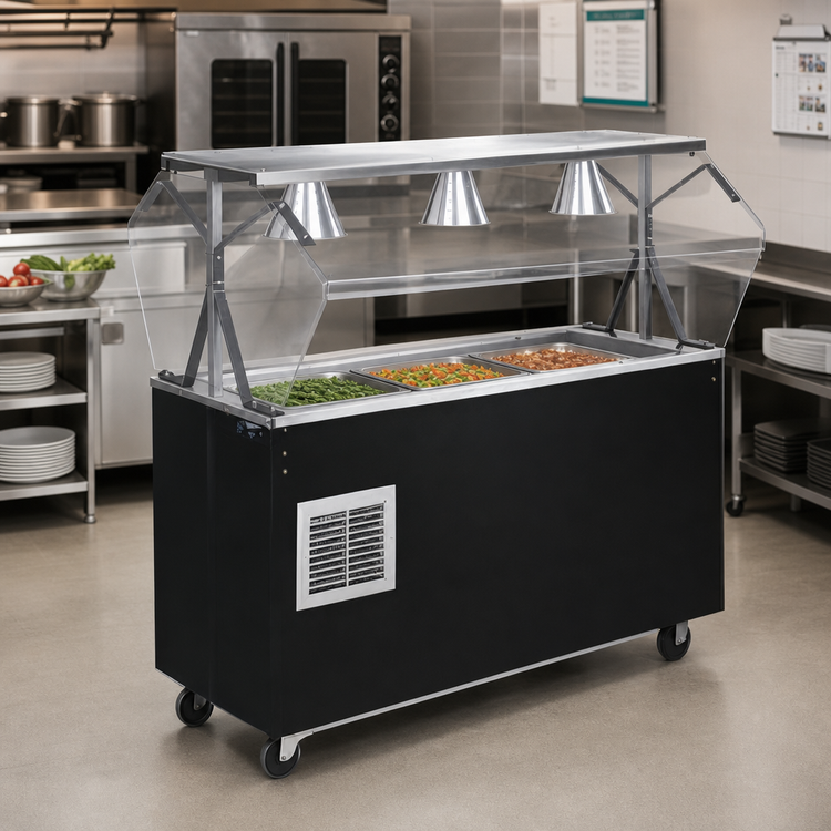 Product image #2 for Vollrath 2-Series Affordable Portable 3-Pan Refrigerated Cafeteria Serving Station with Breath Guard and Storage Base