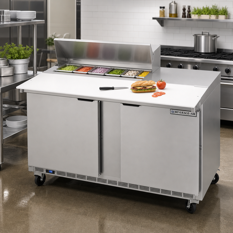 Product image #3 for Beverage-Air SPE60HC-08C 60-Inch Two-Section Sandwich Prep Table Refrigerated Counter with 8-Pan Top