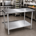 Thumbnail image #2 for John Boos Stallion 84-Inch x 30-Inch 16-Gauge Stainless Steel Work Table with Stallion Edge and Adjustable Undershelf