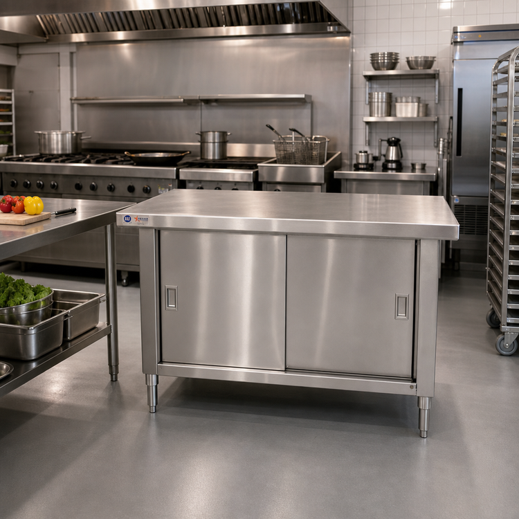 Product image #2 for 48-Inch x 30-Inch Stainless Steel Cabinet-Base Work Table with Sliding Doors