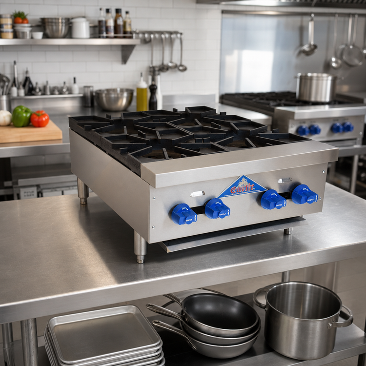 Product image #2 for Comstock-Castle Castle Series 24-Inch Countertop Gas Hotplate with 4 Star Burners, Stainless Steel