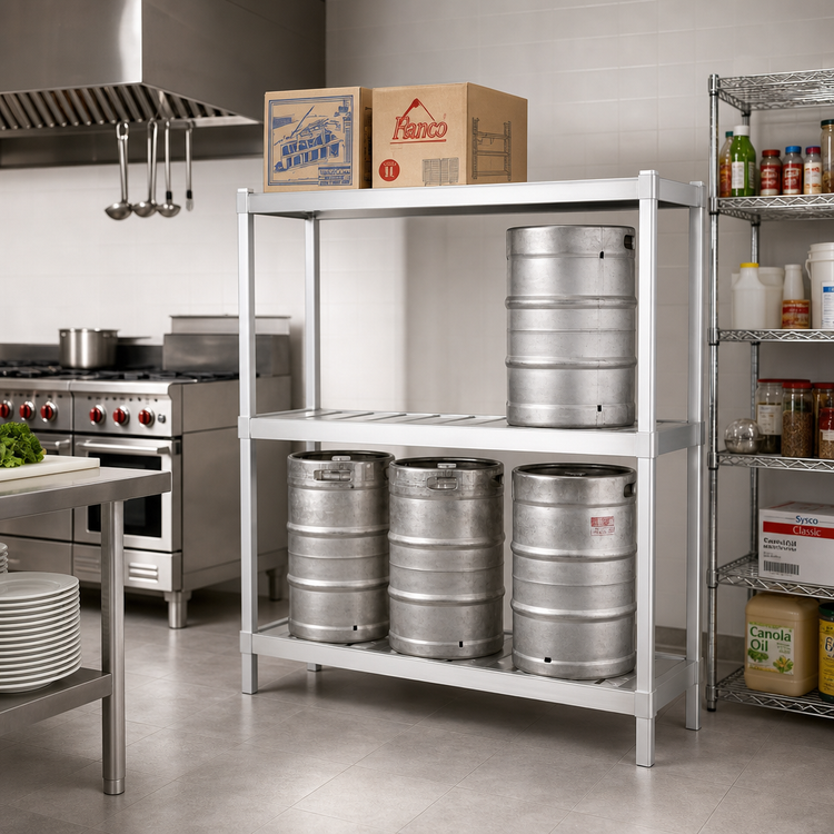 Product image #2 for Panco 3-Tier Aluminum Beer Keg Rack with Storage Shelf, 6-Keg Capacity, 60W x 18D x 76H