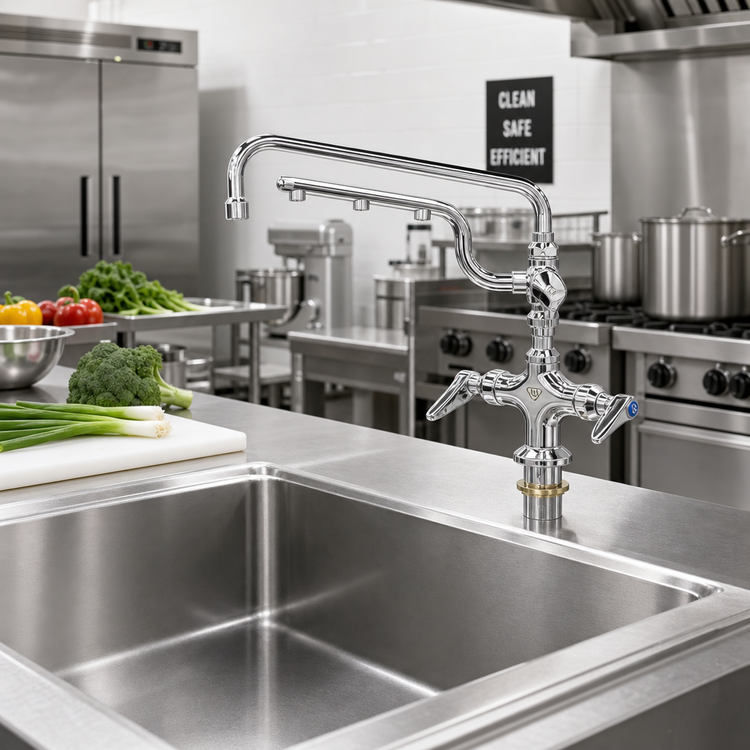 Product image #2 for UltraRinse Single-Hole Deck-Mount Mixing Faucet with 12-Inch Swing Nozzle and 10-Inch Spray Arm
