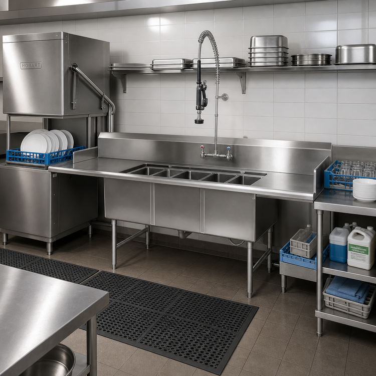 Product image #2 for John Boos Straight 3-Compartment Dishtable/Pot Sink with 2 Drainboards, Left-Side Dish Machine Attachment