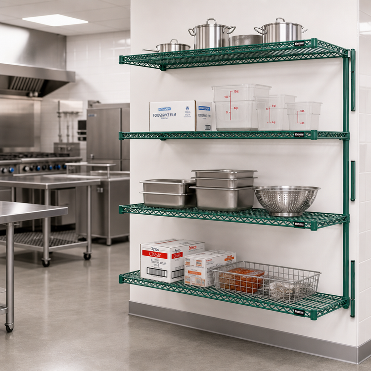 Product image #2 for Eagle Group Valu-Gard 4-Tier Add-On Wire Shelving Unit, 60"W x 18"D x 63"H, Green Epoxy Finish