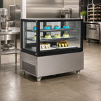 Thumbnail image #2 for Omcan USA 39540 Refrigerated Bakery Display Case, Square Glass, Full-Service Floor Model, 13 Cu. Ft., Stainless Steel