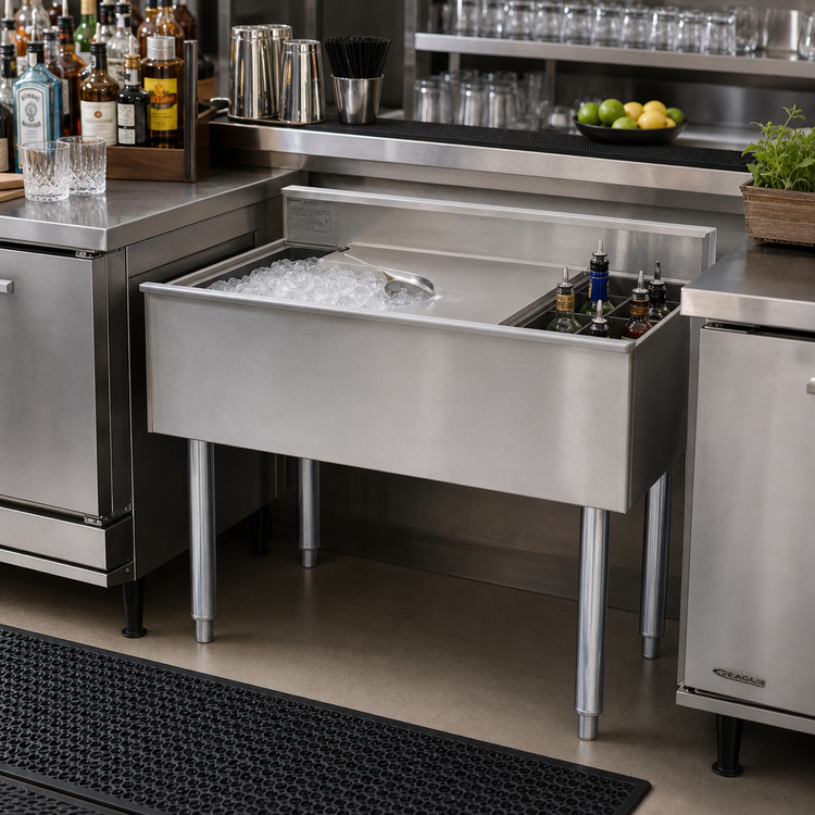 Product image #2 for Eagle Group 1800 Series Modular Underbar Cocktail Unit with 8-Inch Insulated Ice Bin and Bottle Wells