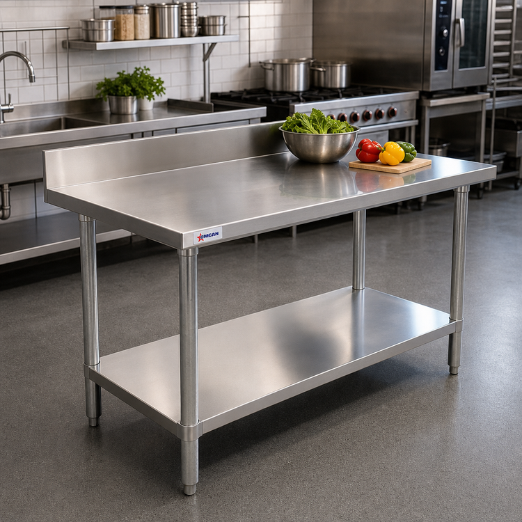 Product image #2 for Omcan Standard Series 72-Inch x 24-Inch Stainless Steel Work Table with 4-Inch Backsplash and Undershelf