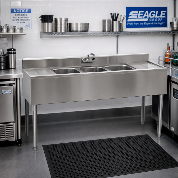Product image #2 for Eagle Group 1800 Series 3-Compartment 304 Stainless Steel Underbar Sink Unit with Left and Right Drainboards, 72" W