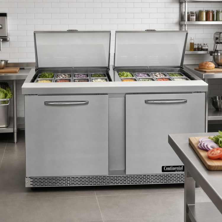 Product image #2 for Continental Refrigerator Mighty Top SW60N24M-FB 60" Two-Section 24-Pan Front Breather Sandwich Unit