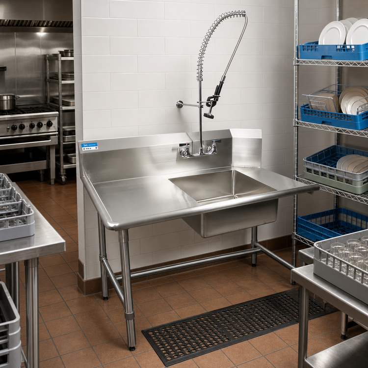 Product image #2 for BK Resources 60-Inch Straight Soiled Dishtable with 20" x 20" x 8" Pre-Rinse Sink, Left-to-Right, Stainless Steel