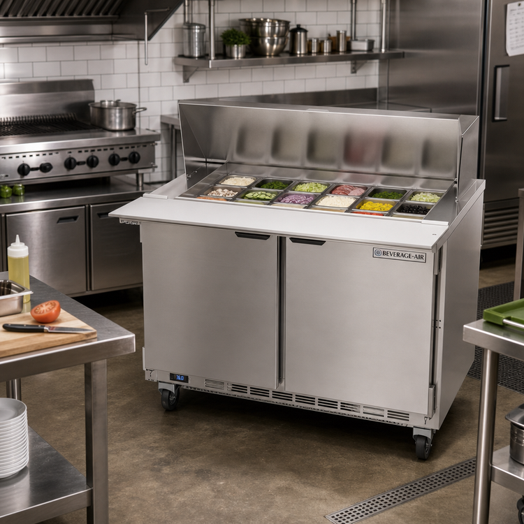 Product image #3 for Beverage-Air 48-Inch Mega Top Refrigerated Prep Table, Two-Door, 18-Pan