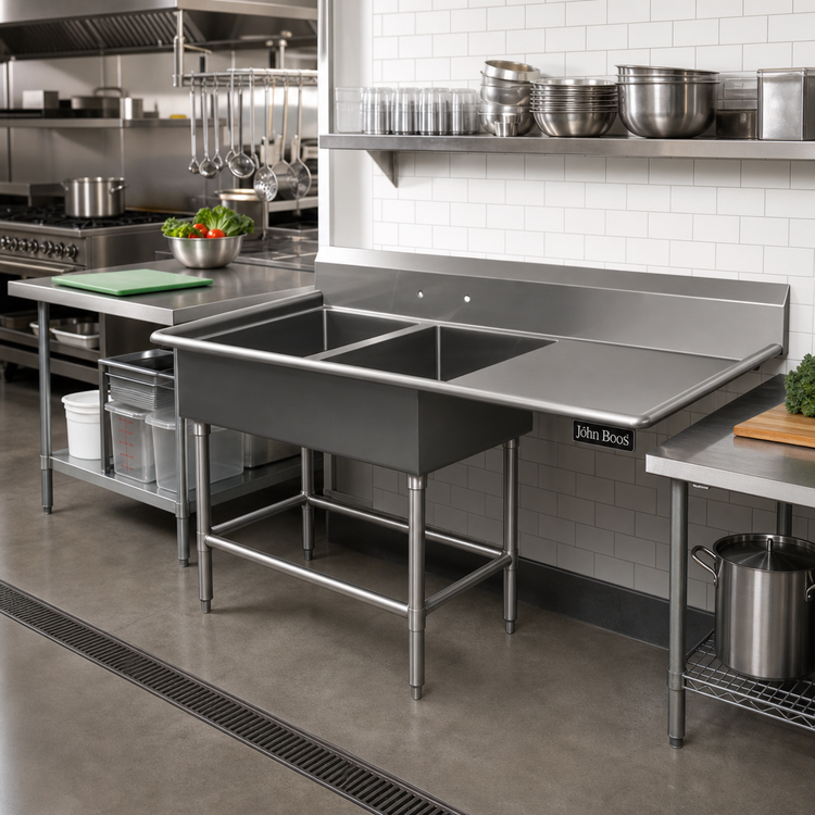 Product image #2 for John Boos Pro-Bowl 2-Compartment Stainless Steel Sink with 24-Inch Right Drainboard, 12-Inch Deep Bowls