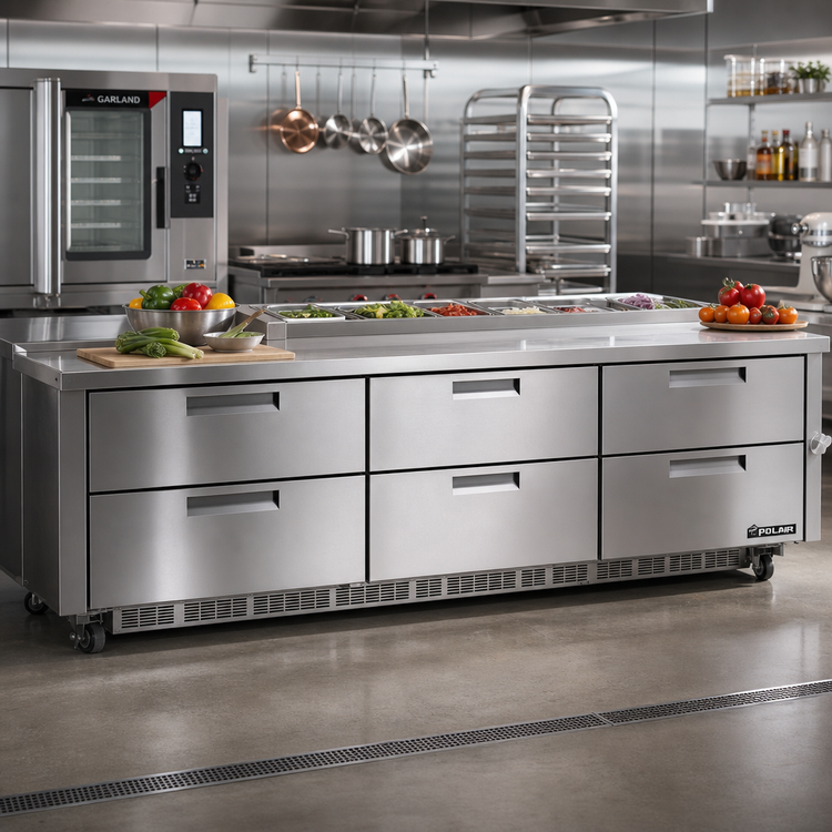Product image #2 for Garland Polar Cuisine 96-Inch Remote Refrigerator Drawer Base, Stainless Steel, 6 Drawers