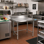 Thumbnail image #2 for BK Resources VTTR5OB-3030 30 x 30 Stainless Steel Work Table, 18 Gauge, Open Galvanized Base, 5-Inch Backsplash